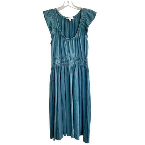 Treasure & Bond Dress Size Medium Blue Maxi Short Sleeve Smocked Waist Boho - Picture 1 of 9